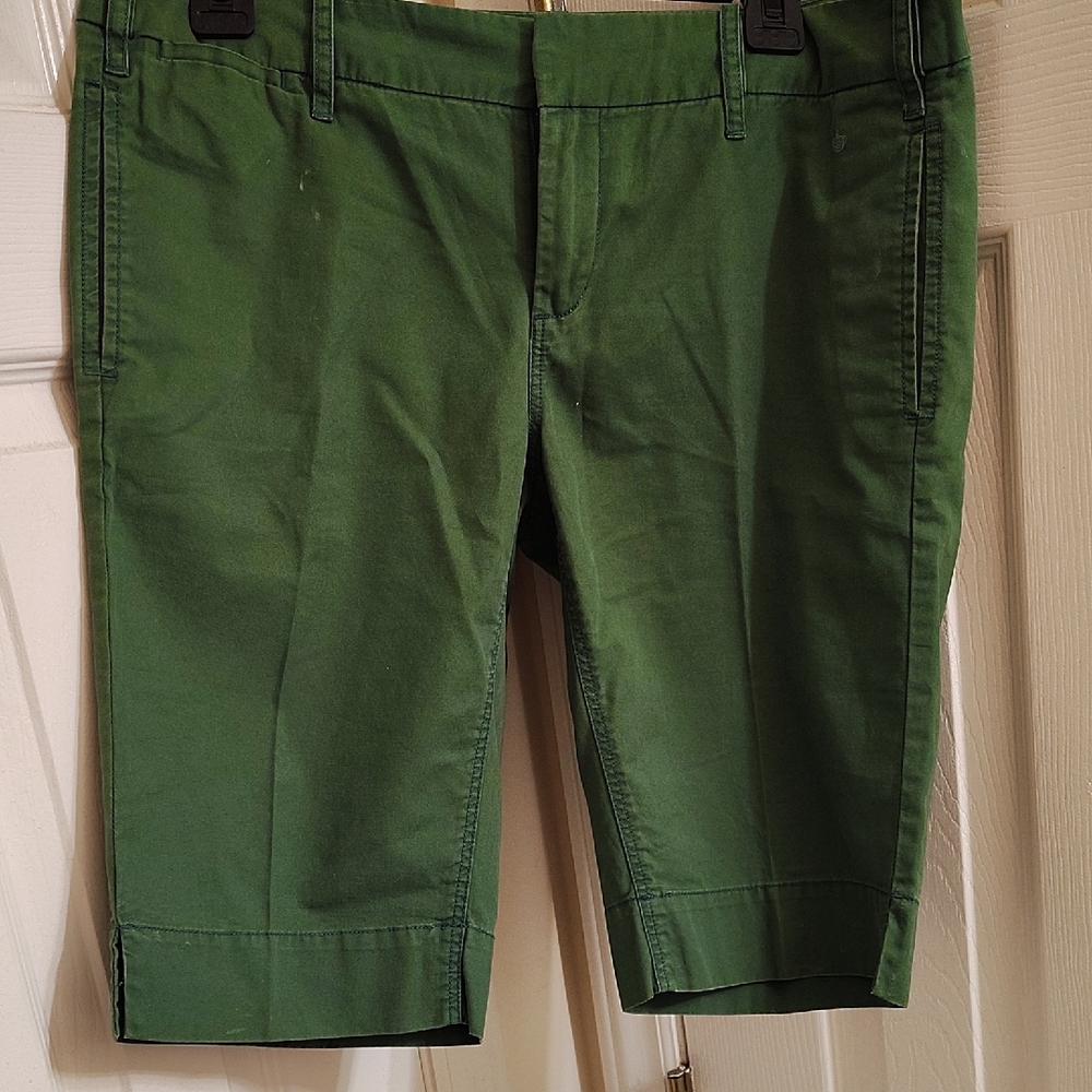 Women's Green Flat Front Shorts
